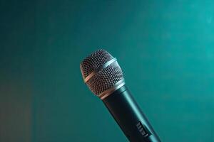Close-up microphone. microphone isolated on vibrant background, banner with copy space. . photo