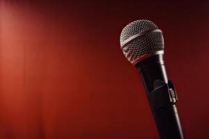 Close-up microphone. microphone isolated on vibrant background, banner with copy space. . photo