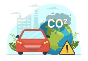 Carbon Dioxide or CO2 Illustration to Save Planet Earth from Climate Change as a Result of Factory and Vehicle Pollution in Hand Drawn Templates vector