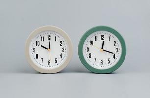 Alarm clock on gray scene, time concept operation of time When it's important to work and live photo
