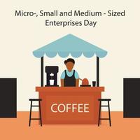 illustration vector graphic of a man selling coffee at a roadside stall, perfect for international day, micro, small and medium, sized, enterprises day, celebrate, greeting card, etc.