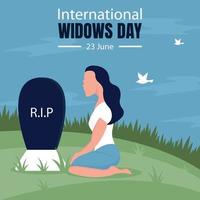 ilustración vector gráfico de un mujer llora su del marido tumba, Perfecto para internacional día, internacional viudas día, celebrar, saludo tarjeta, etc.