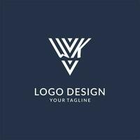 WK triangle monogram logo design ideas, creative initial letter logo with triangular shape logo vector