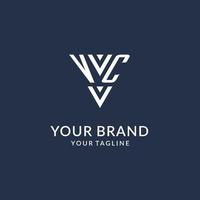 VC triangle monogram logo design ideas, creative initial letter logo with triangular shape logo vector