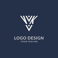 VK triangle monogram logo design ideas, creative initial letter logo with triangular shape logo vector