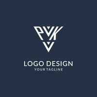 PK triangle monogram logo design ideas, creative initial letter logo with triangular shape logo vector