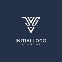 JG triangle monogram logo design ideas, creative initial letter logo with triangular shape logo vector
