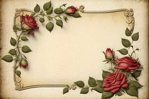 Small roses greeting card in little border of blank backboard. photo