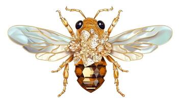 generativo ai, hermosa miel abeja broche, ópalo Roca y dorado color paleta aislado en blanco antecedentes. bisutería, joyería cerca arriba foto