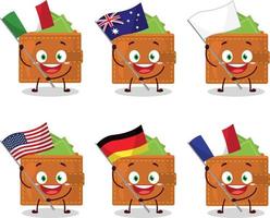Wallet cartoon character bring the flags of various countries vector