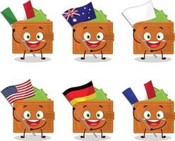 Wallet cartoon character bring the flags of various countries vector