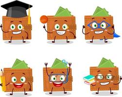 School student of wallet cartoon character with various expressions vector