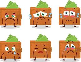 Wallet cartoon in character with sad expression vector