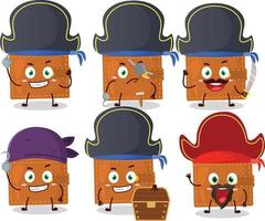 Cartoon character of wallet with various pirates emoticons vector