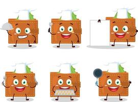 Cartoon character of wallet with various chef emoticons vector