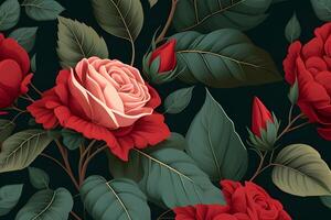 seamless pattern background design with red roses for spring. Illustration design by . photo