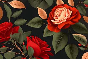 seamless pattern background design with red roses for spring. Illustration design by . photo