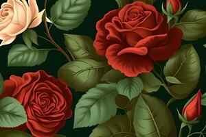 seamless pattern background design with red roses for spring. Illustration design by . photo