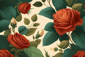 seamless pattern background design with red roses for spring. Illustration design by . photo