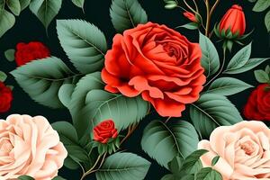 seamless pattern background design with red roses for spring. Illustration design by . photo