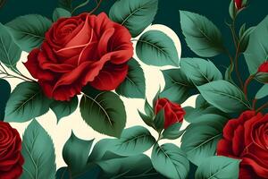 seamless pattern background design with red roses for spring. Illustration design by . photo