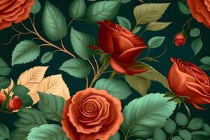 seamless pattern background design with red roses for spring. Illustration design by . photo