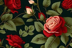 seamless pattern background design with red roses for spring. Illustration design by . photo