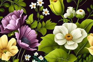 sin costura modelo antecedentes diseño con vistoso flores para primavera. ilustración diseño por generativo ai foto