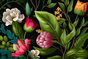 seamless pattern background design with colorful flowers for spring. Illustration design by photo