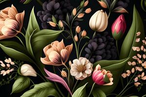 seamless pattern background design with colorful flowers for spring. Illustration design by photo