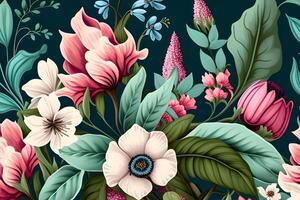 seamless pattern background design with colorful flowers for spring. Illustration design by photo