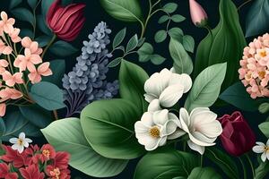 seamless pattern background design with colorful flowers for spring. Illustration design by photo