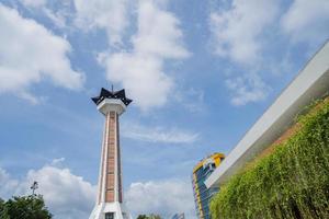 Main tower on Great agung mosque on the Semarang Central Java, when day time and blue sky. The photo is suitable to use for Ramadhan poster and Muslim content media.