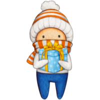 Watercolor hand drawn cute winter character png