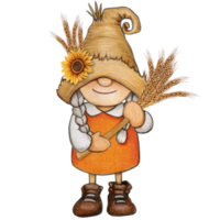 watercolor cute fall season gnome png