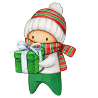 Watercolor hand drawn cute winter character png