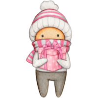 Watercolor hand drawn cute winter character png