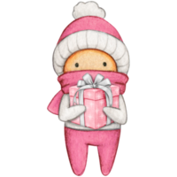 Watercolor hand drawn cute winter character png