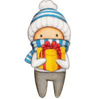 Watercolor hand drawn cute winter character png