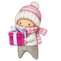 Watercolor hand drawn cute winter character png