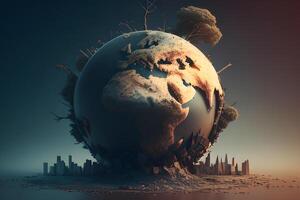 Global warming concept illustration with earth and moon. . photo