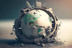 Global warming concept illustration with earth and moon. . photo