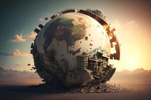 Global warming concept illustration with earth and moon. . photo