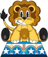 Cute Cartoon Lion on Circus Podium - King of the Jungle Character vector