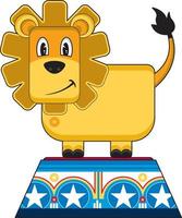 Cute Cartoon Lion on Circus Podium - King of the Jungle Character vector