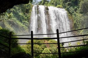 Landscape photo of great water fall on the travel destination Semarang Central Java. The photo is suitable to use for adventure content media, nature poster and forest background.