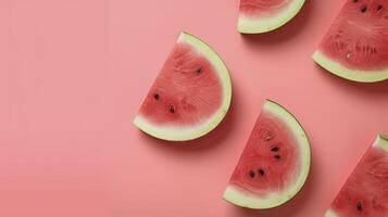 Banner with watermelon. Copy space, top view, summer background. . photo