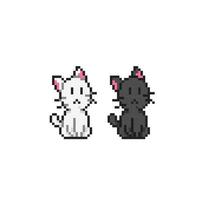 black and white cat in pixel art style vector