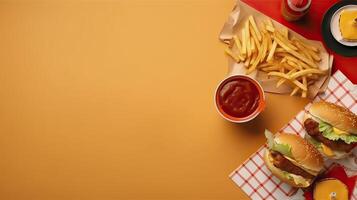 bandera con rápido alimento. Copiar espacio, antecedentes. generativo ai. foto