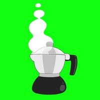 2D animation Italian light blue Moka pot coffee maker for creating content, On a green background. video